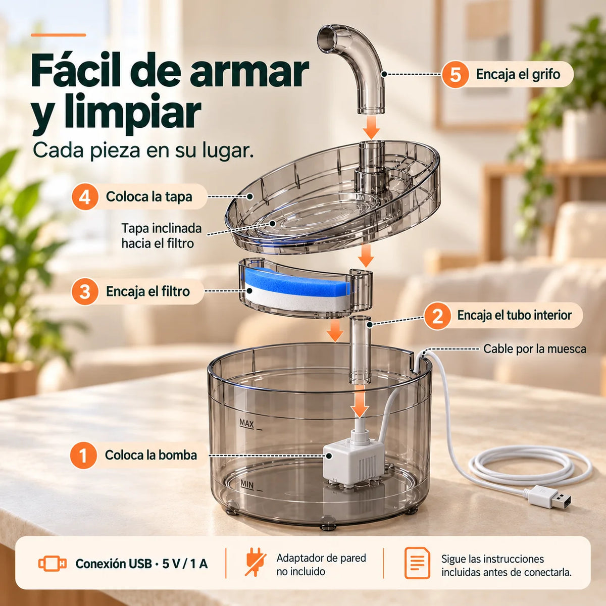 CatPaws AquaFlow - Fuente de agua en movimiento para gatos
