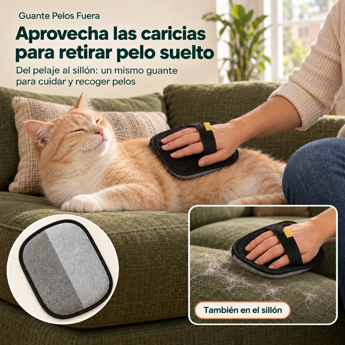 CatPaws Pelos Fuera - Guante quitapelos y de cepillado